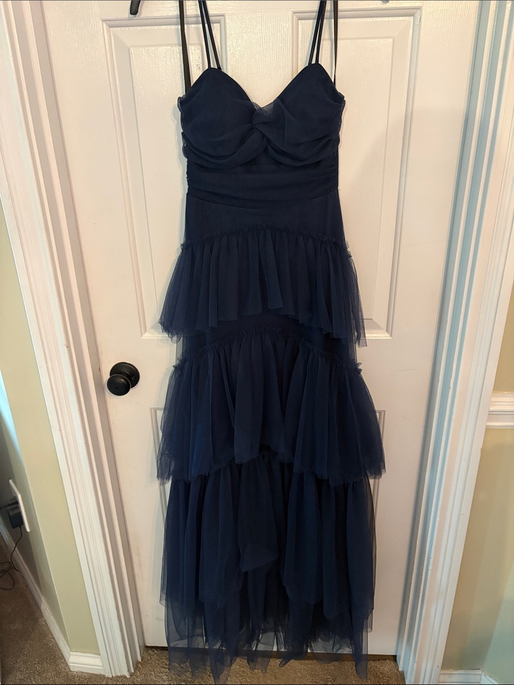 next Navy Tiered Tulle Maxi Dress with Spaghetti Straps